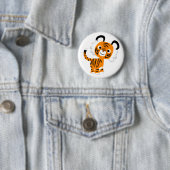 Cute Inquisitive Cartoon Tiger Button Badge (In situ)
