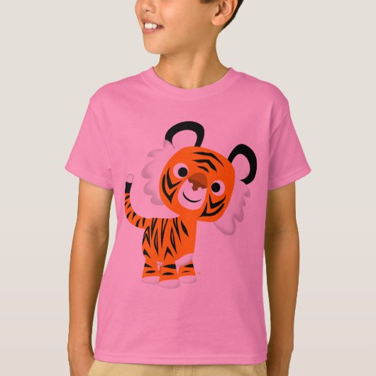 Cute Inquisitive Cartoon Tiger Children T-Shirt (Voorkant)
