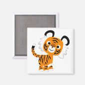 Cute Inquisitive Cartoon Tiger Magnet (Voorkant / Achterkant)
