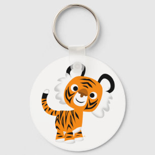 Cute Inquisitive Cartoon Tiger Sleutelhanger
