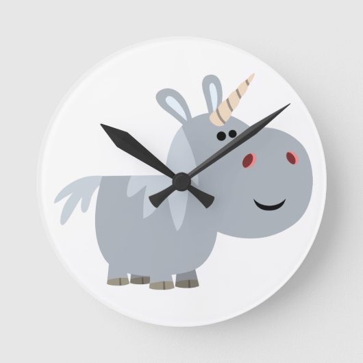 Cute Inscrobable Cartoon Unicorn Wall Clock Ronde Klok (Voorkant)