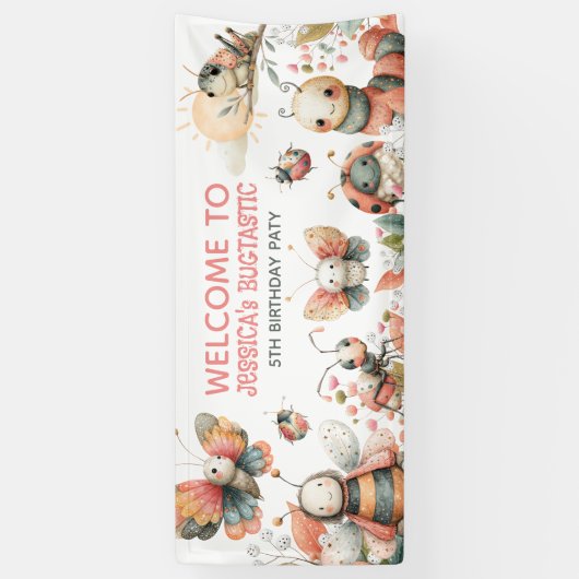 Cute Insects BUGTASTIC Kids' Birthday Welcome  Spandoek (Verticaal)