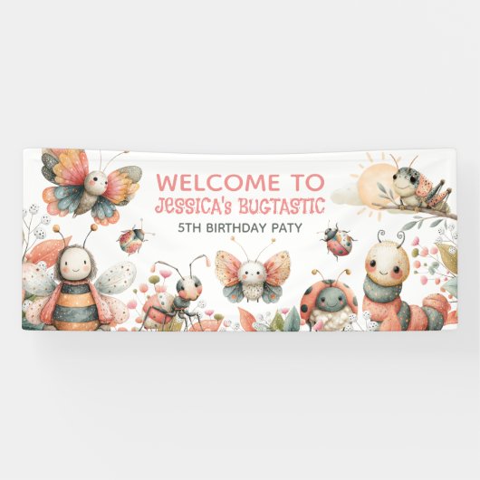 Cute Insects BUGTASTIC Kids' Birthday Welcome  Spandoek (Horizontaal)