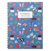Cute Insects & Nature Pattern in Blue Notitieboek (Voorkant)