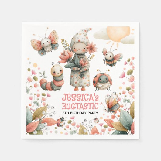 Cute Insects Pastel BUGTASTIC Kids Birthday Party  Servet (Voorkant)