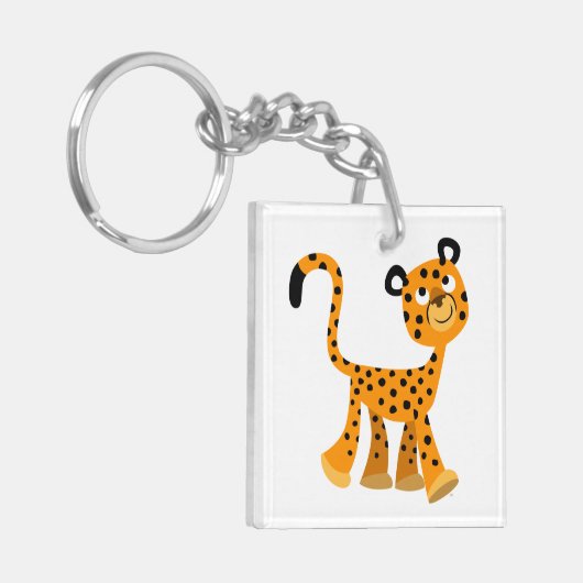 Cute Insouciant Cartoon Cheetah AcrylSleutelhanger Sleutelhanger (Voorkant Links)
