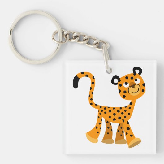 Cute Insouciant Cartoon Cheetah AcrylSleutelhanger Sleutelhanger (Voorkant)