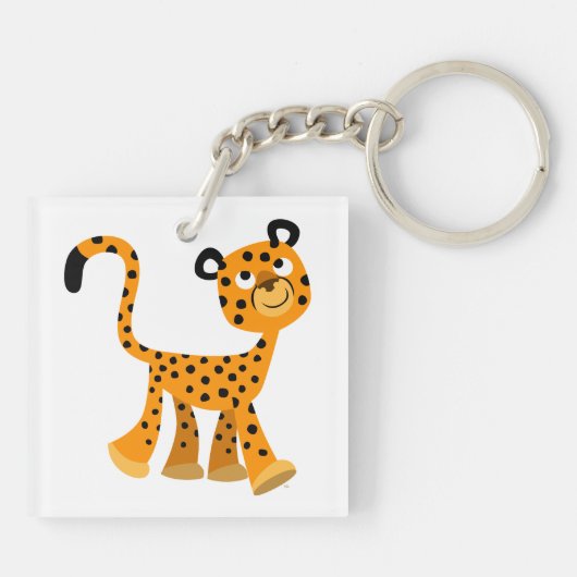 Cute Insouciant Cartoon Cheetah AcrylSleutelhanger Sleutelhanger (Achterkant)
