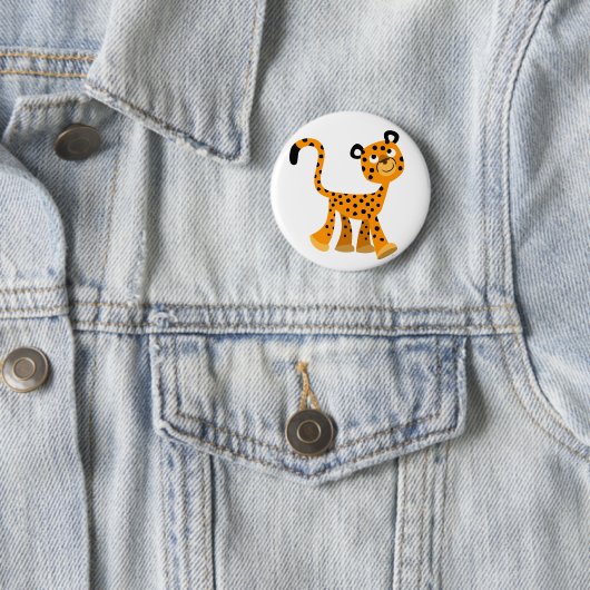 Cute Insouciant Cartoon Cheetah Button Badge (In situ)