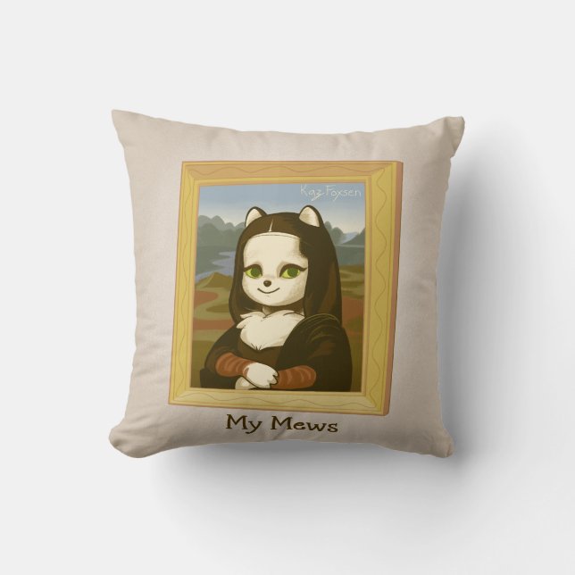 Cute Inspirerend Mona Lisa Cat Pun Kussen (Voorkant)