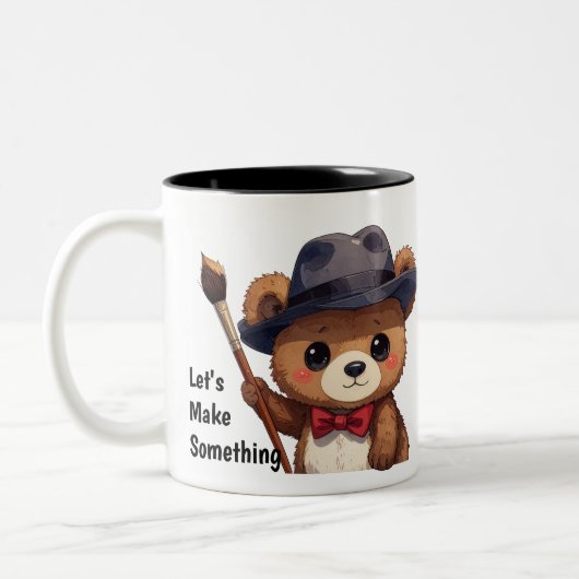 Cute Inspiring Bear Design Invent Make Something Tweekleurige Koffiemok (Links)