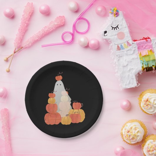 Cute Invisible Halloween Pumpkin Ghost Black Papieren Bordje (Feest)