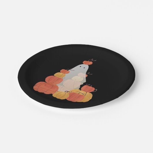 Cute Invisible Halloween Pumpkin Ghost Black Papieren Bordje (Gekanteld)