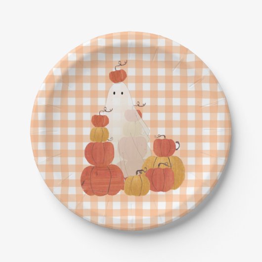 Cute Invisible Halloween Pumpkin Ghost Gingham Papieren Bordje (Voorkant)