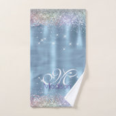 Cute iridescen ice blue faux monogram bad handdoek (Handdoek)