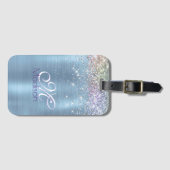 Cute iridescen ice blue faux monogram bagagelabel (Voorkant (horizontaal))