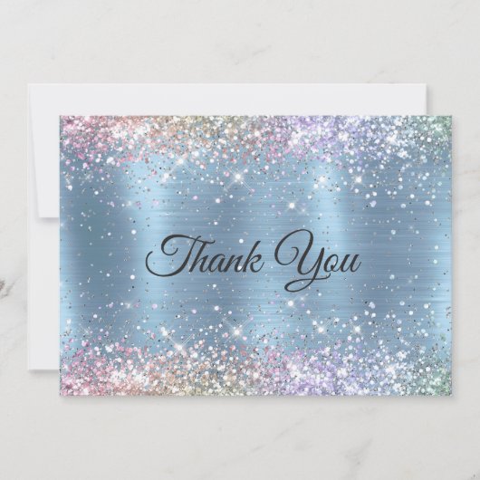 Cute iridescen ice blue faux monogram bedankkaart (Voorkant)