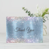 Cute iridescen ice blue faux monogram bedankkaart (Staand voorkant)