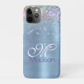 Cute iridescen ice blue faux monogram Case-Mate iPhone case (Achterkant)