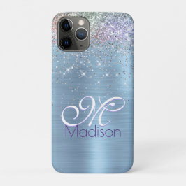 Cute iridescen ice blue faux monogram Case-Mate iPhone case
