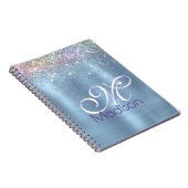 Cute iridescen ice blue faux monogram notitieboek (Rechterzijde)