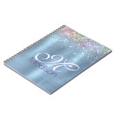 Cute iridescen ice blue faux monogram notitieboek (Linkerzijde)