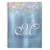 Cute iridescen ice blue faux monogram notitieboek (Voorkant)