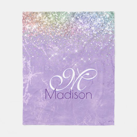Cute iridescen lila paarse faux glitter monogram fleece deken (Voorkant)
