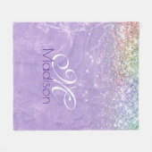 Cute iridescen lila paarse faux glitter monogram fleece deken (Voorkant (Horizontaal))