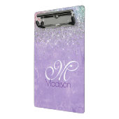 Cute iridescen lila paarse faux glitter monogram mini klembord (Angled2)