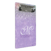 Cute iridescen lila paarse faux glitter monogram mini klembord (Schuin)