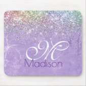 Cute iridescen lila paarse faux glitter monogram muismat (Voorkant)