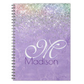 Cute iridescen lila paarse faux glitter monogram notitieboek (Voorkant)