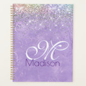 Cute iridescen lila paarse faux glitter monogram planner (Voorkant)