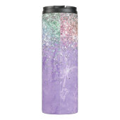 Cute iridescen lila paarse faux glitter monogram thermosbeker (Achterkant)