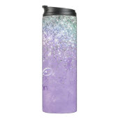 Cute iridescen lila paarse faux glitter monogram thermosbeker (Geroteerd rechts)