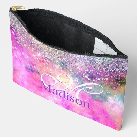 Cute iridescen Silfaux glitter monogram Etui (Open)