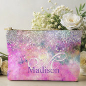 Cute iridescen Silfaux glitter monogram Etui