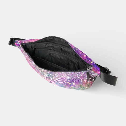 Cute iridescen Silfaux glitter monogram Heuptasje (Open)