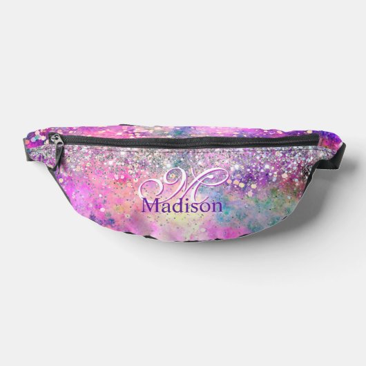 Cute iridescen Silfaux glitter monogram Heuptasje (Liggend)