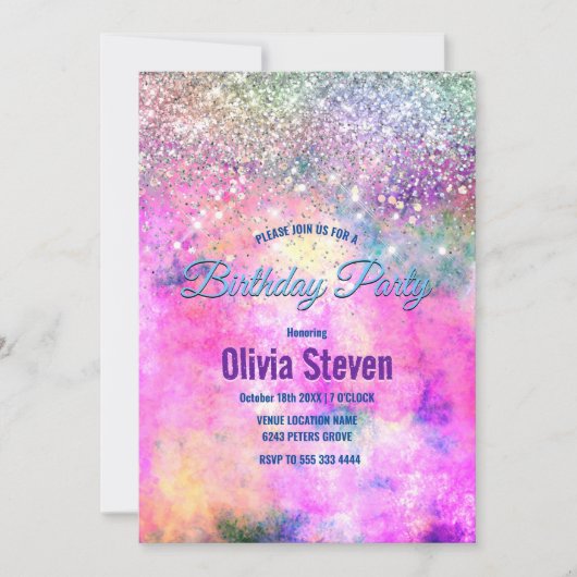 Cute iridescen Silfaux glitter monogram Kaart (Voorkant)