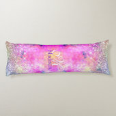 Cute iridescen Silfaux glitter monogram Lichaamskussen (Achterkant)