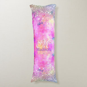 Cute iridescen Silfaux glitter monogram Lichaamskussen