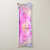 Cute iridescen Silfaux glitter monogram Lichaamskussen (Achterkant (Verticaal))