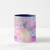 Cute iridescen Silfaux glitter monogram notebook Mok (Midden)