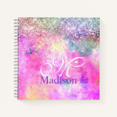 Cute iridescen Silfaux glitter monogram notebook Notitieboek (Voorkant)