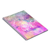 Cute iridescen Silfaux glitter monogram notebook Notitieboek (Rechterzijde)