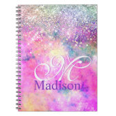 Cute iridescen Silfaux glitter monogram notebook Notitieboek (Voorkant)