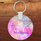 Cute iridescen Silfaux glitter monogram notebook Sleutelhanger (Voorkant)