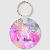 Cute iridescen Silfaux glitter monogram notebook Sleutelhanger (Achterkant)